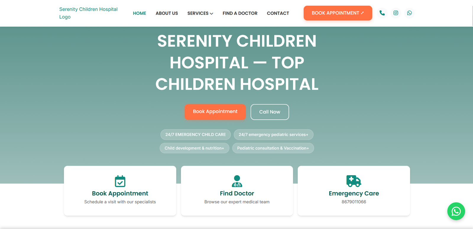 Serenity Children Hospital website design